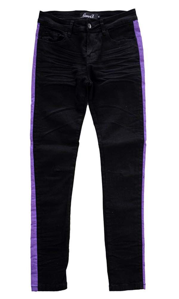 BLK×PUR ブラック×パープル _48 キャバリア メンズ ユニセックス デニムパンツ スキニー スリム ストレッチ サイドライン 蛍光色 CAMY20-01 48 XL BLK×PUR ブラック×パープル