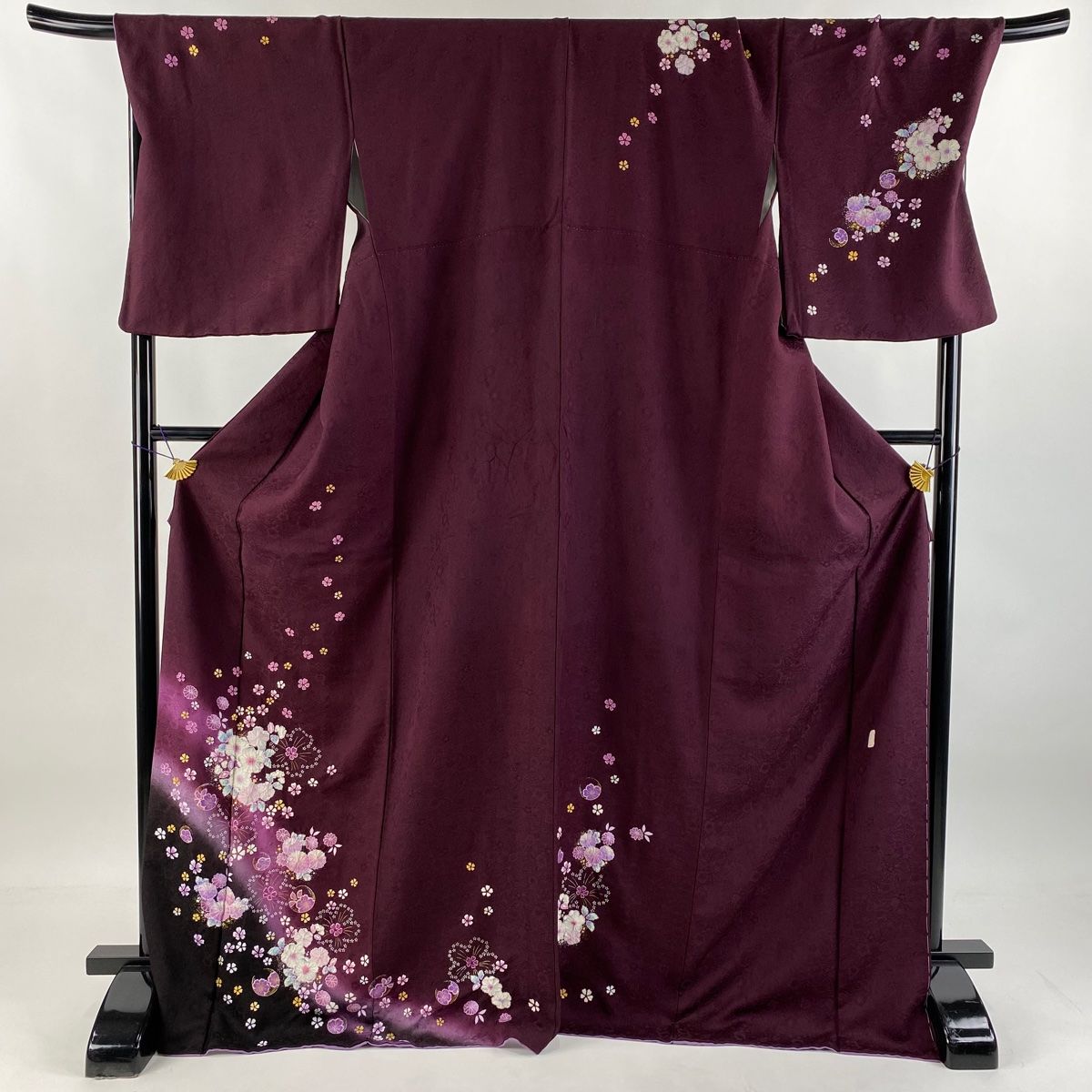 訪問着 身丈173.5cm 裄丈71.5cm L 袷 翠山工房 落款 丸紋 辻が花 金銀彩 ぼかし 赤紫 正絹 名品