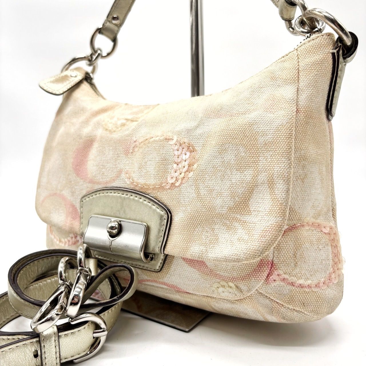 COACHシルバー スパンコール ハンドバッグ COACH コーチ ポピー 