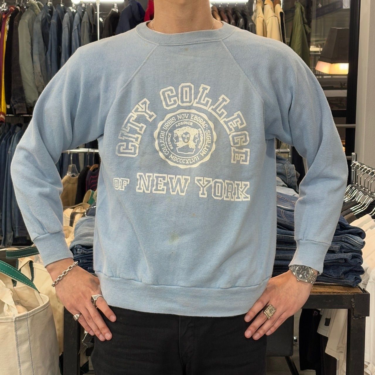 SPORTSWEAR】60〜70s Flock Print Sweat Large 