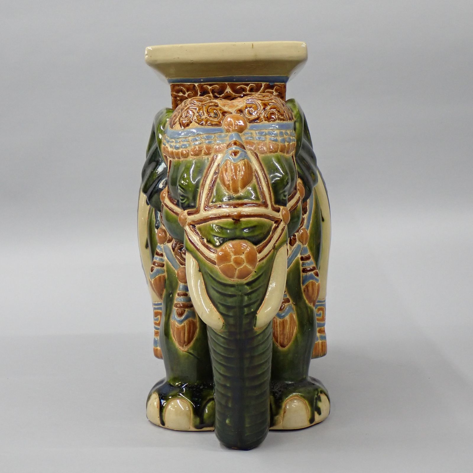 象 陶器 置物 台 花台 フラワースタンド 約W46×D23×H42cm 約7.1
