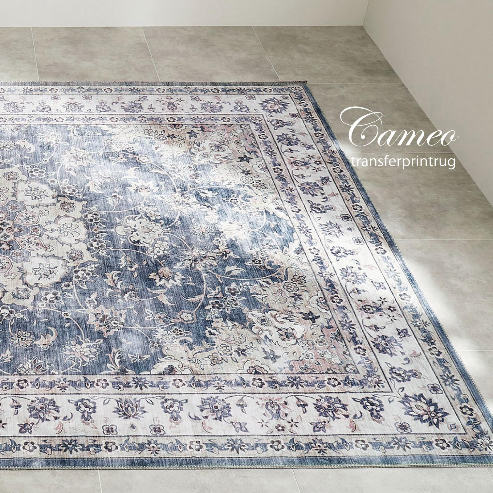 萩原 ラグ ピンク 約190×240cm カメオ 転写プリントラグ 洗える 滑りにくい加工付き ホット対応