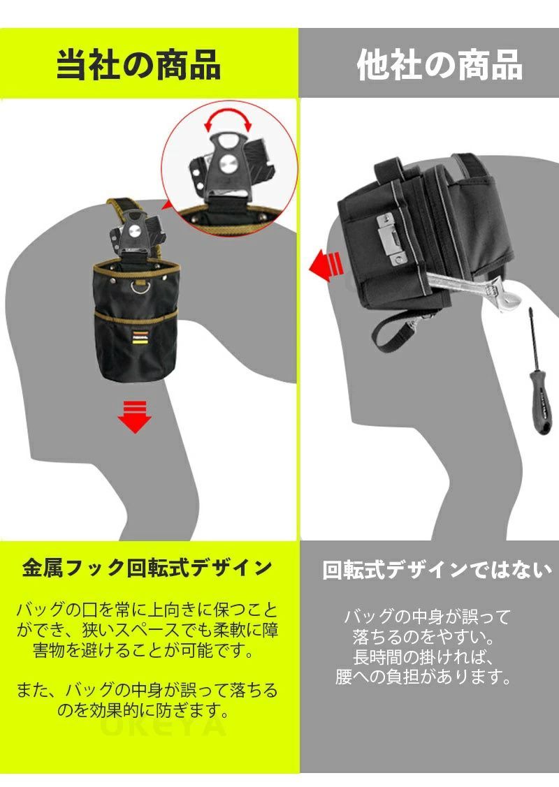 腰袋 釘袋 2段 バネ式開閉 着脱式工具ホルダー付き 着脱楽々