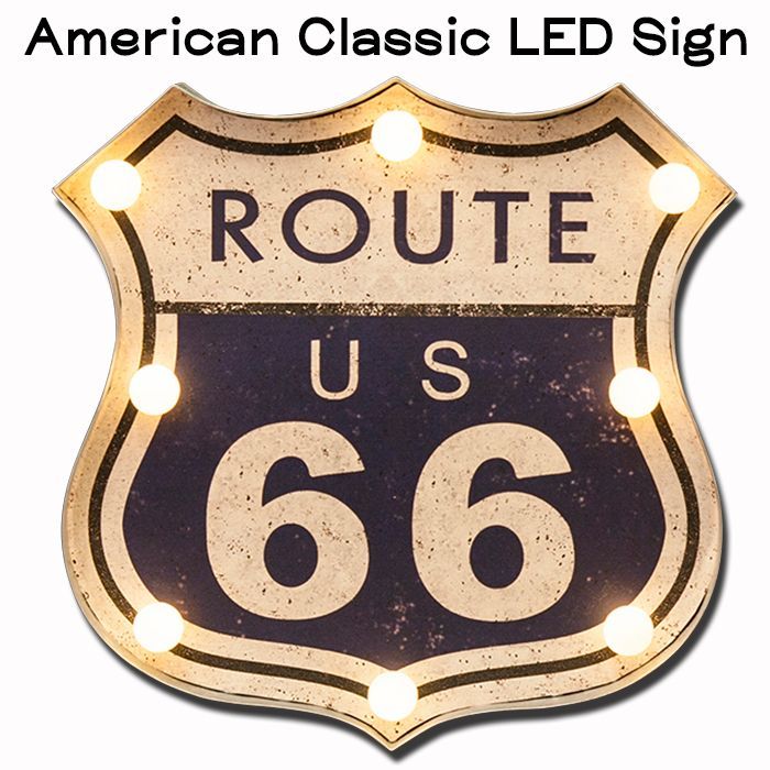 LED アメリカン クラシックサイン (ルート66 道路標識) ロードサイン ...