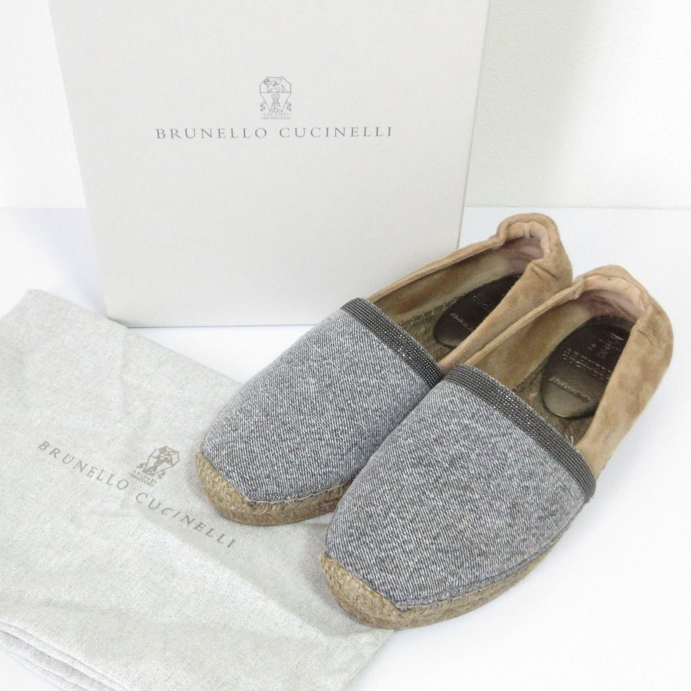BRUNELLO CUCINELLI ブルネロクチネリ モニーレ スエード コンビ エスパドリーユ スリッポン スニーカー 35.5 約23cm グレー レディース 古着