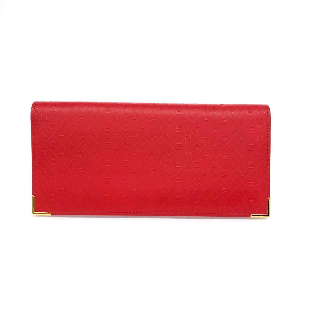 美品 GIVENCHY ジバンシィ 長財布 レッド ロゴ型押し レザー 