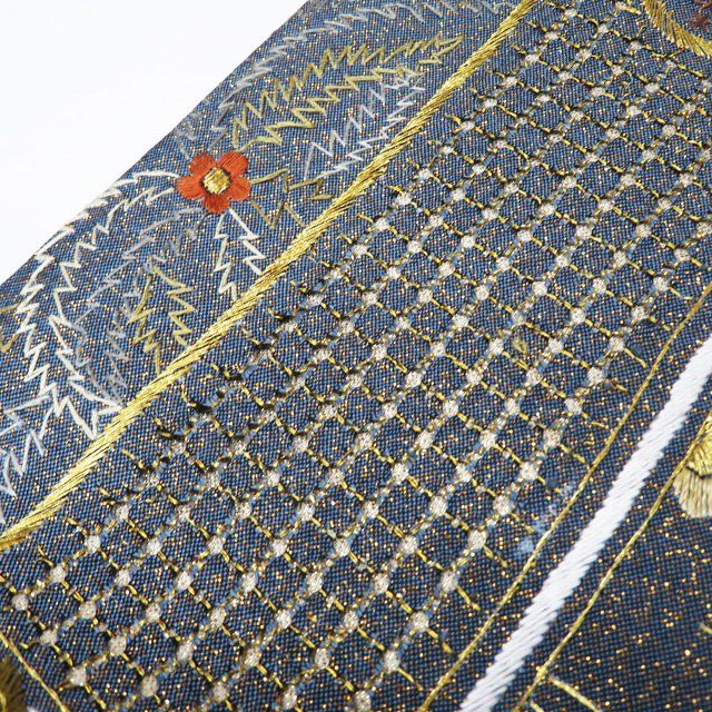袋帯 中古 汕頭刺繍 スワトウ 中国三大刺繍 花模様 金通し 六通