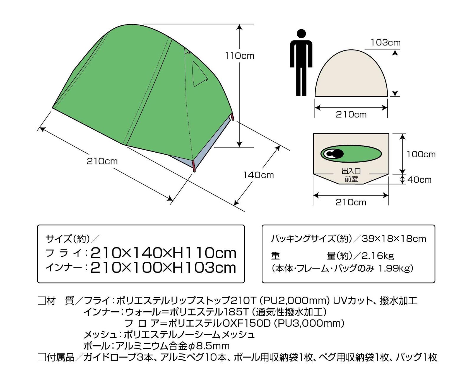 210×140×H110cm パッキングサイズ