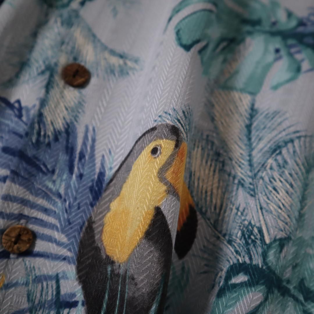 arie半袖シャツ✿【vintage】オオハシ 鳥 柄 ジャガード シルク 開襟 