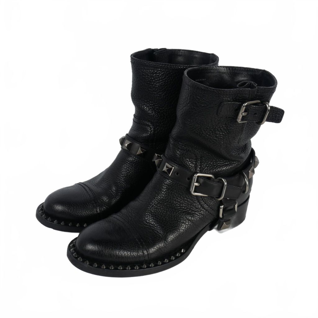 ミュウミュウ miumiu ハーネス スタッズ レザー バイカーブーツ  