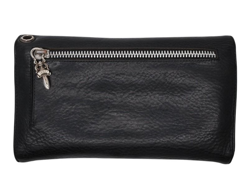 CHROME HEARTS クロムハーツ ウェーブウォレット 長財布 クロスボールボタン ダガージップ シルバー925 レザー ブラック 4b008182