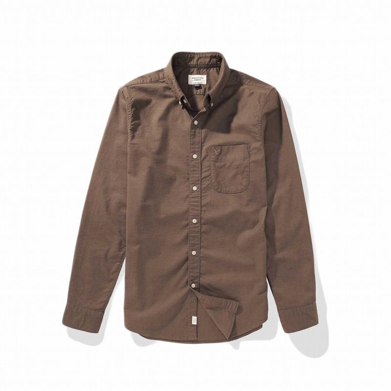 アメリカンイーグル AMERICAN EAGLE メンズ Men's スリムフィット 長袖 オックスフォード シャツ AE Slim Fit Oxford Button Up Shirt ダークブラウン　Dark Brown