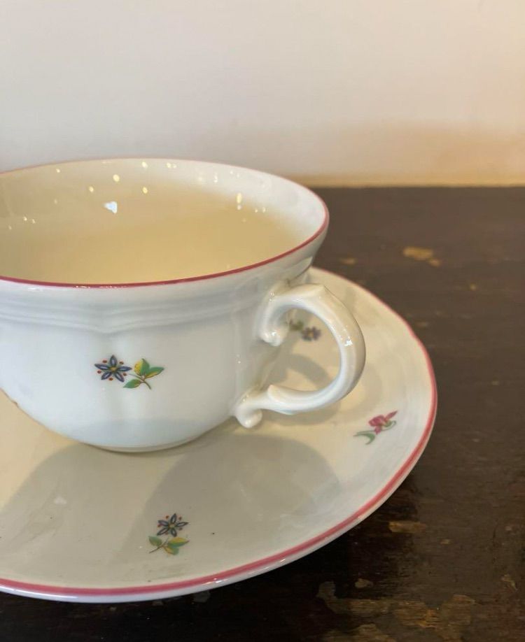 ジノリ ベッキオホワイト ダブルハンドルスープカップアンドソーサー×4