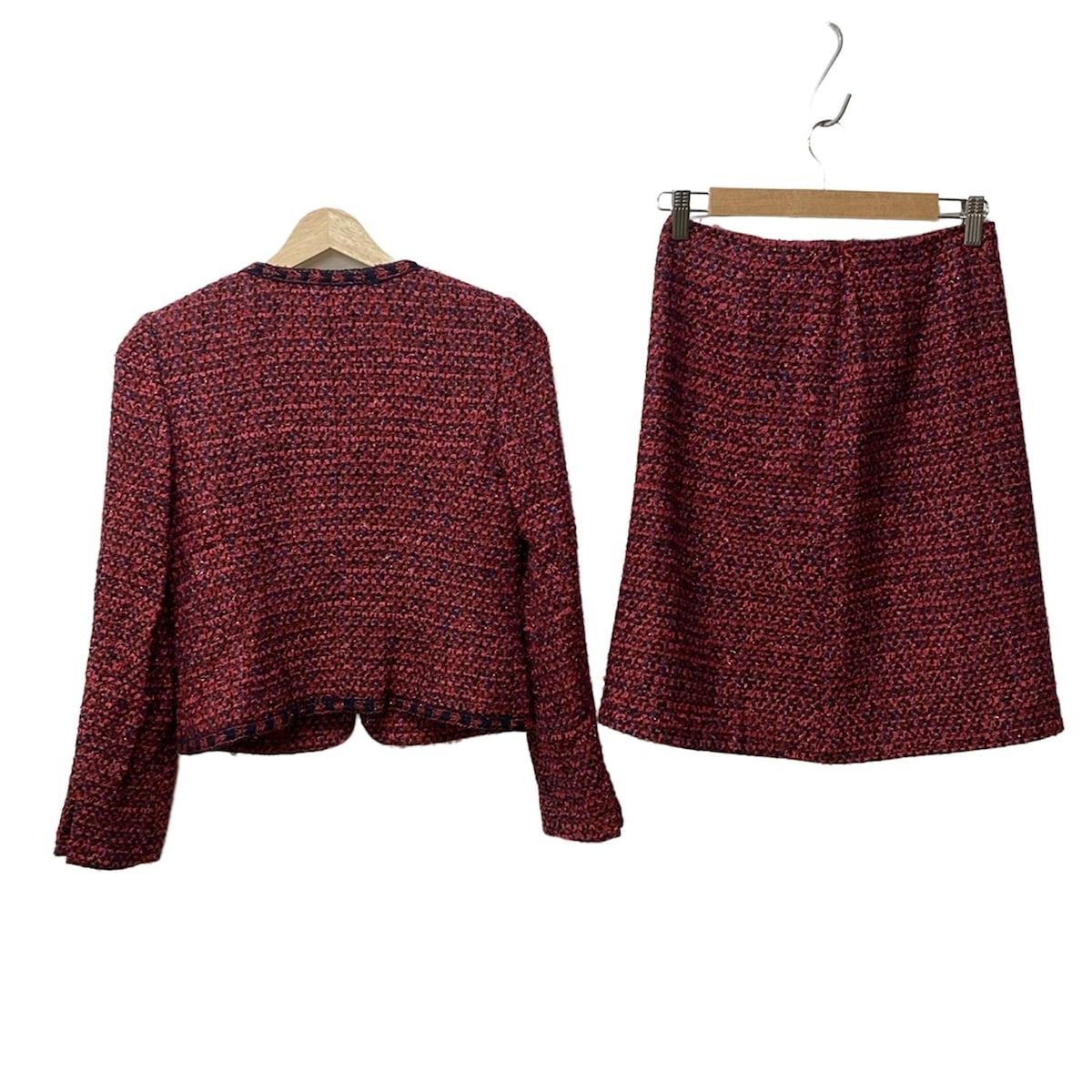 ANAYI アナイ スカートスーツ レディース - レッド×黒×ダークネイビー ツイード ラメ