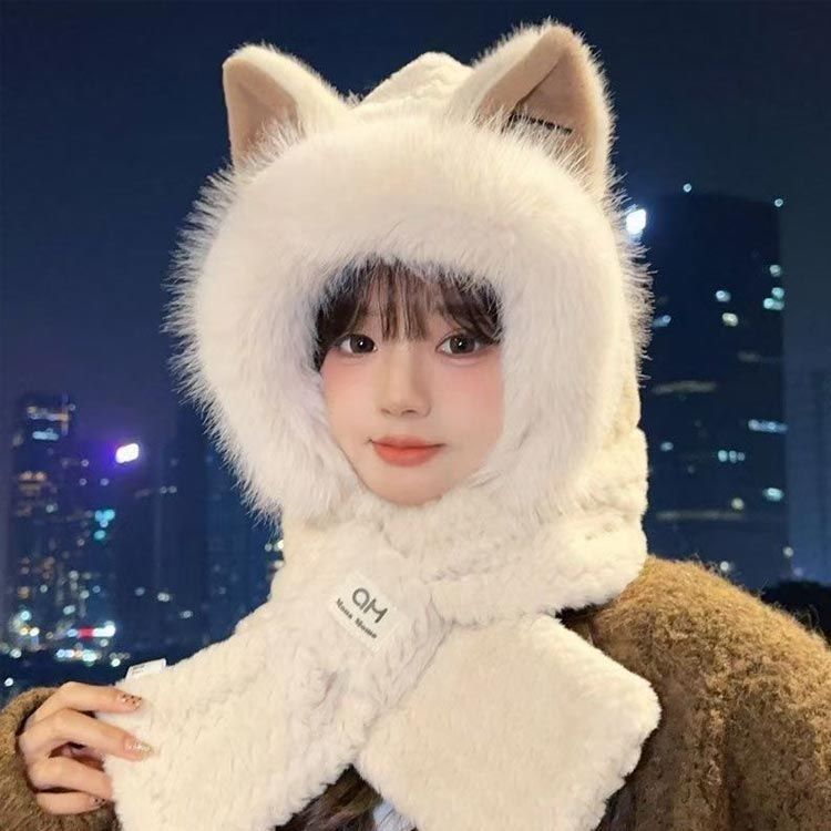 ボア帽子 フード付き マフラー レディース 帽子 一体型 かわいい