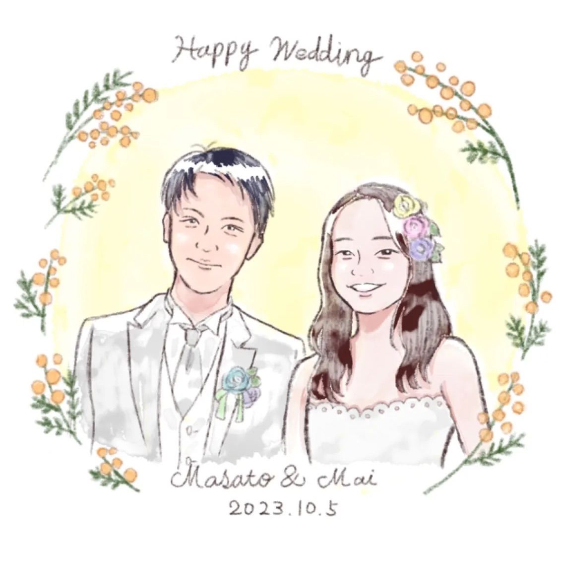 ウェルカムボード 似顔絵 ナチュラル 水彩画風 セール 可愛い】 似顔絵