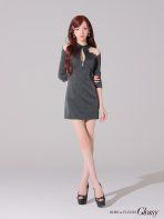 グレー OF2 GL4109-GY-2505 Glossy|グロッシー 襟デザイン| オフショル| バストジップ| ミニドレス| キャバドレス