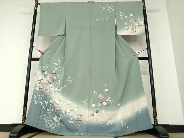 極上　訪問着　友禅　風景草花文　暈し染め　正絹　逸品 御仕立て上がり・中古美品】正絹創作友禅訪問着 「草花文様」艶
