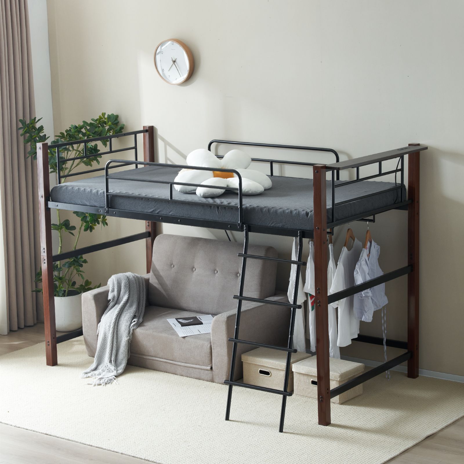 ロフトベッド パイプベッド シングル 耐荷重150kg 高さ140cm