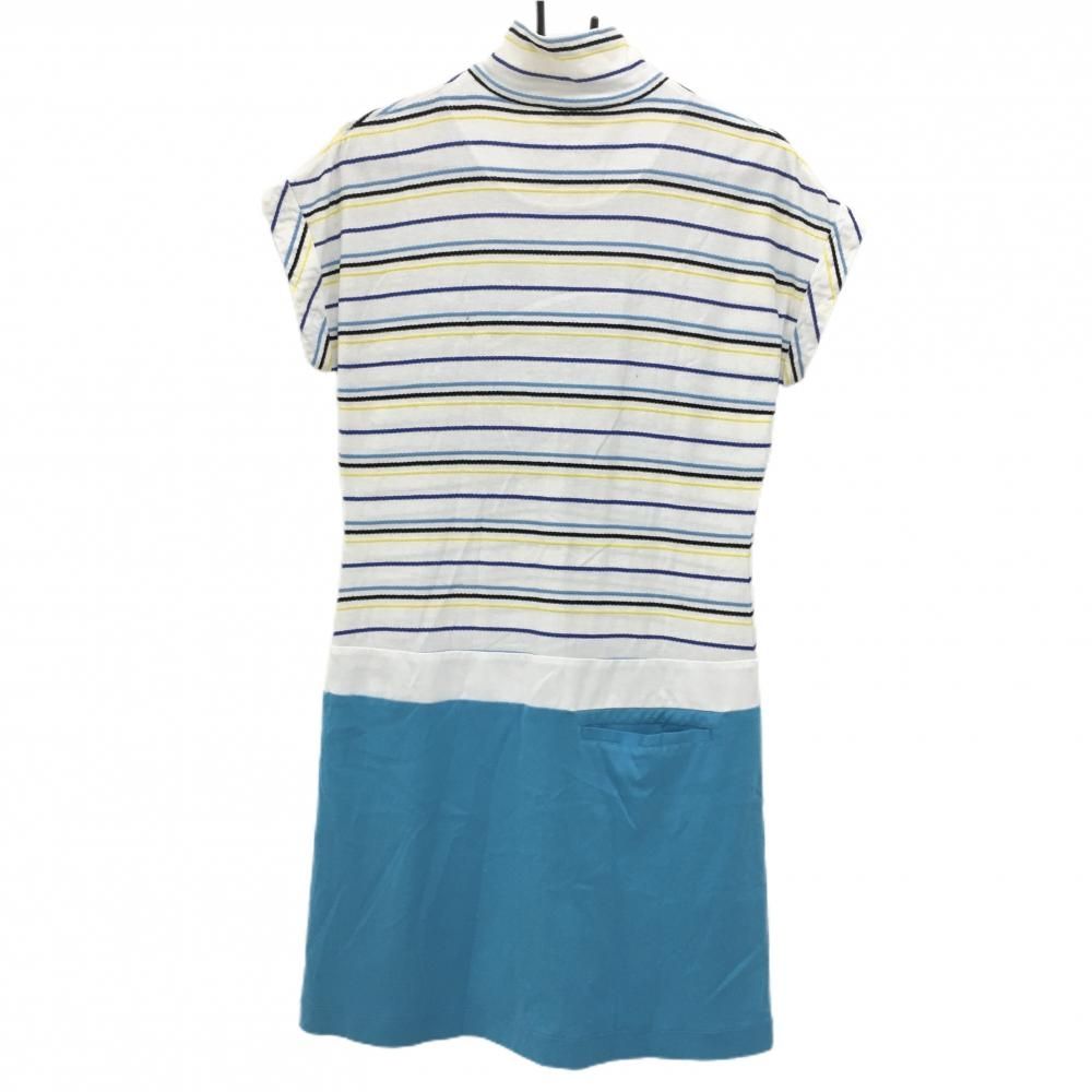 キャロウェイ 半袖ハイネックワンピース 白×ライトブルー 上部ボーダー