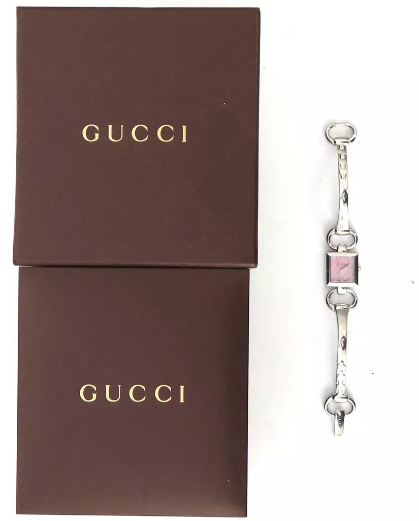 懐中時計･腕時計 GUCCI トルナヴォーニ スクエア クォーツ シェルピンク文字盤 レディースウォッチ 腕時計 120 YA120515