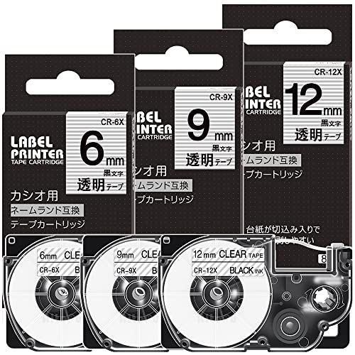 互換 透明 カシオ ネームランド テープ XR-6X XR-9X XR-12X 3個セット