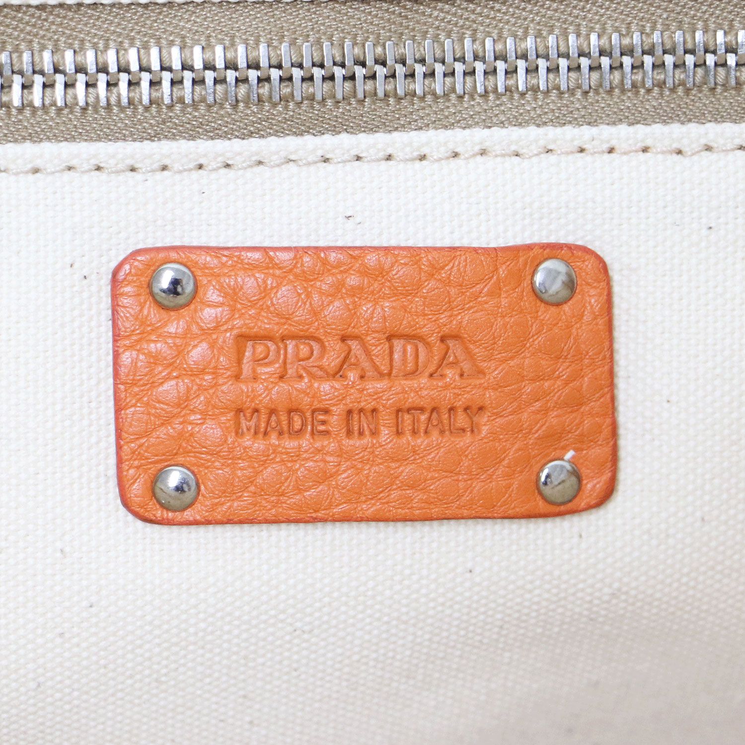 PRADA プラダ バッグ オフホワイト オレンジ系 / キャンバス レザー 