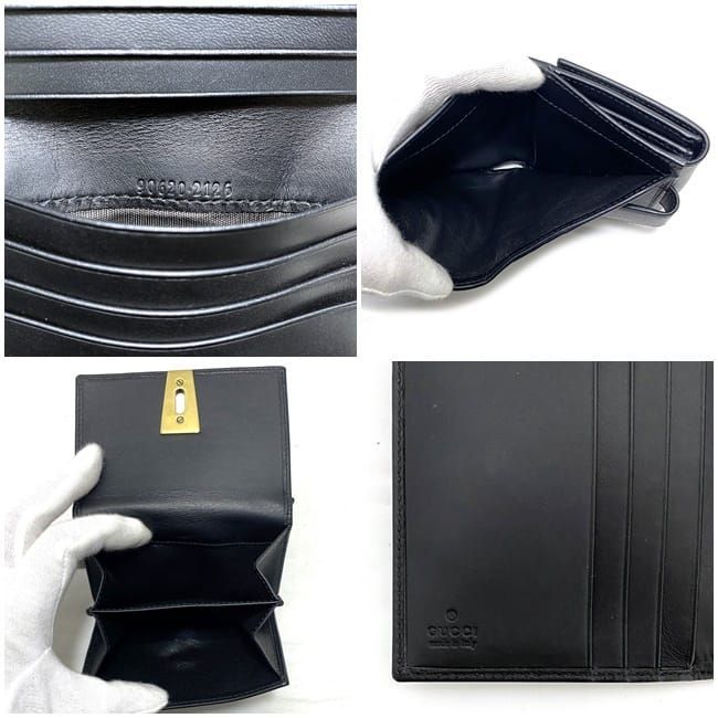 グッチ 二つ折り 財布 ブラック ゴールド 90620 美品 レア レザー