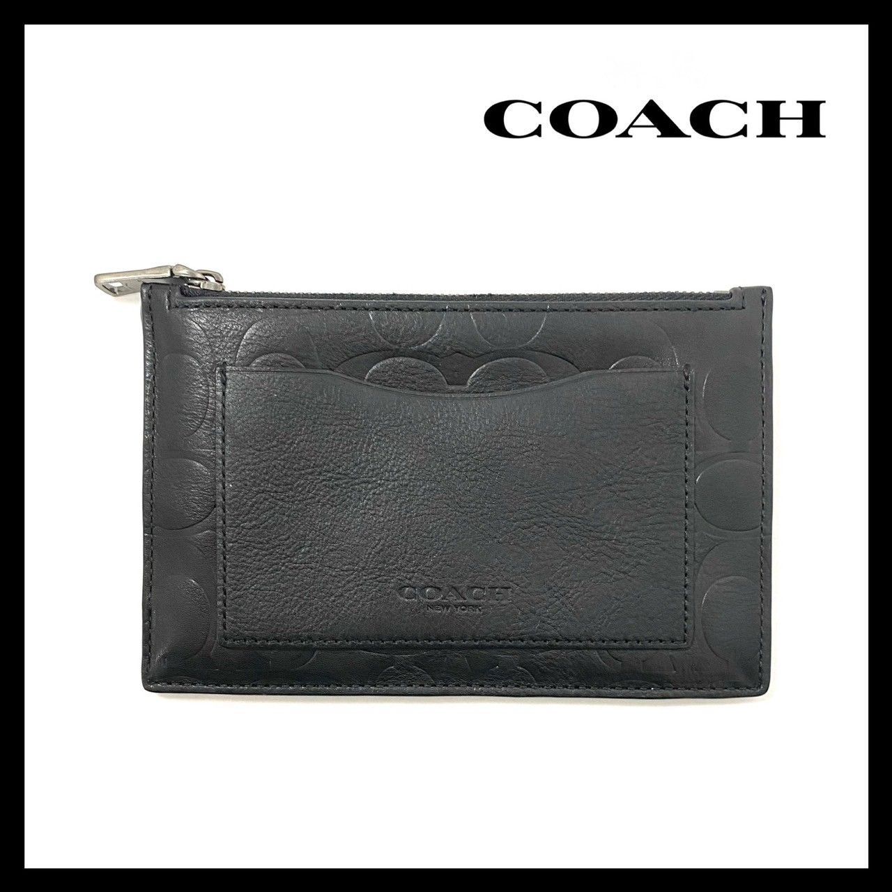 FU【COACH】シグネチャー カードケース ブラック/黒 ポーチ コイン 