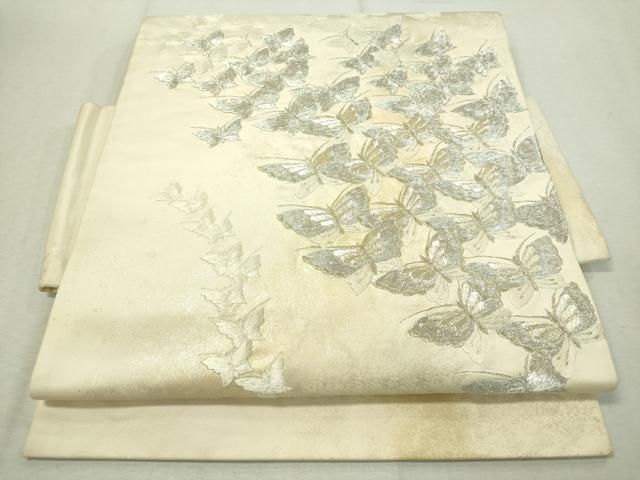 九寸名古屋帯　舞蝶文　金糸　逸品 平和屋着物○九寸開き名古屋帯 流水草花丸文 金糸 正絹 逸品