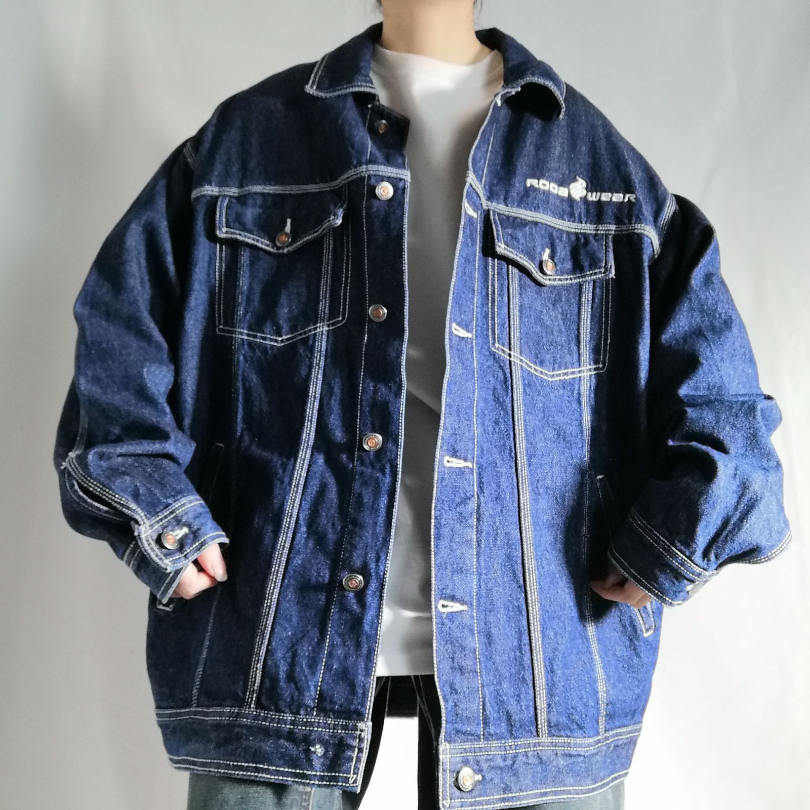 ROCAWEAR デニムジャケット 刺繍 オーバーサイズ B系 3XL ROCAWEAR ロカウェア オーバーサイズ デニムジャケット 刺繍