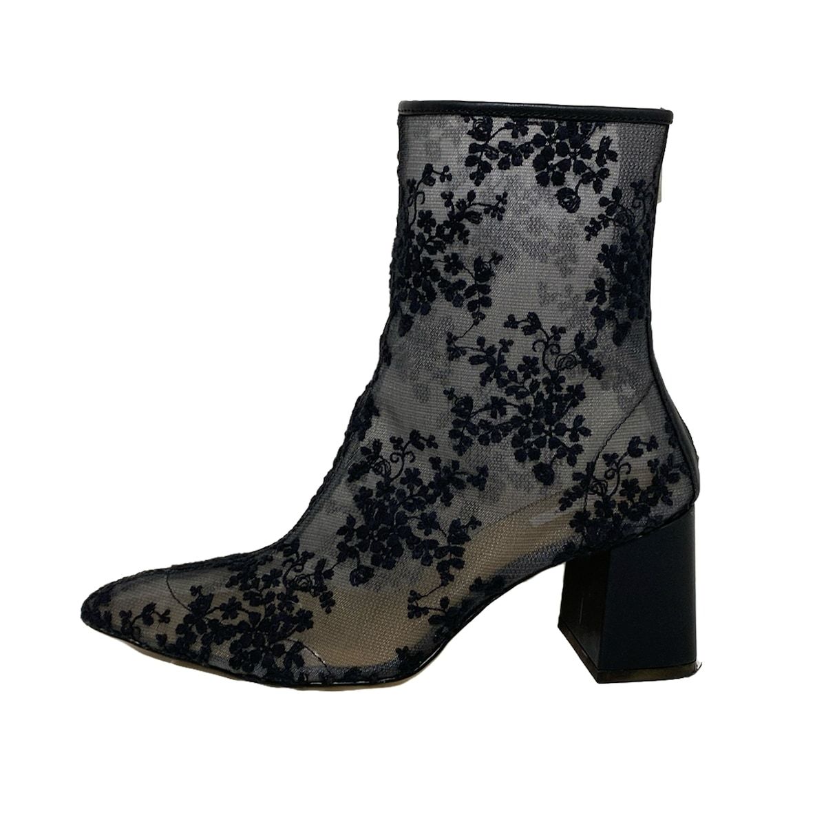 AMERI アメリ ショートブーツ M レディース - 黒 花柄 レース シースルー レザー