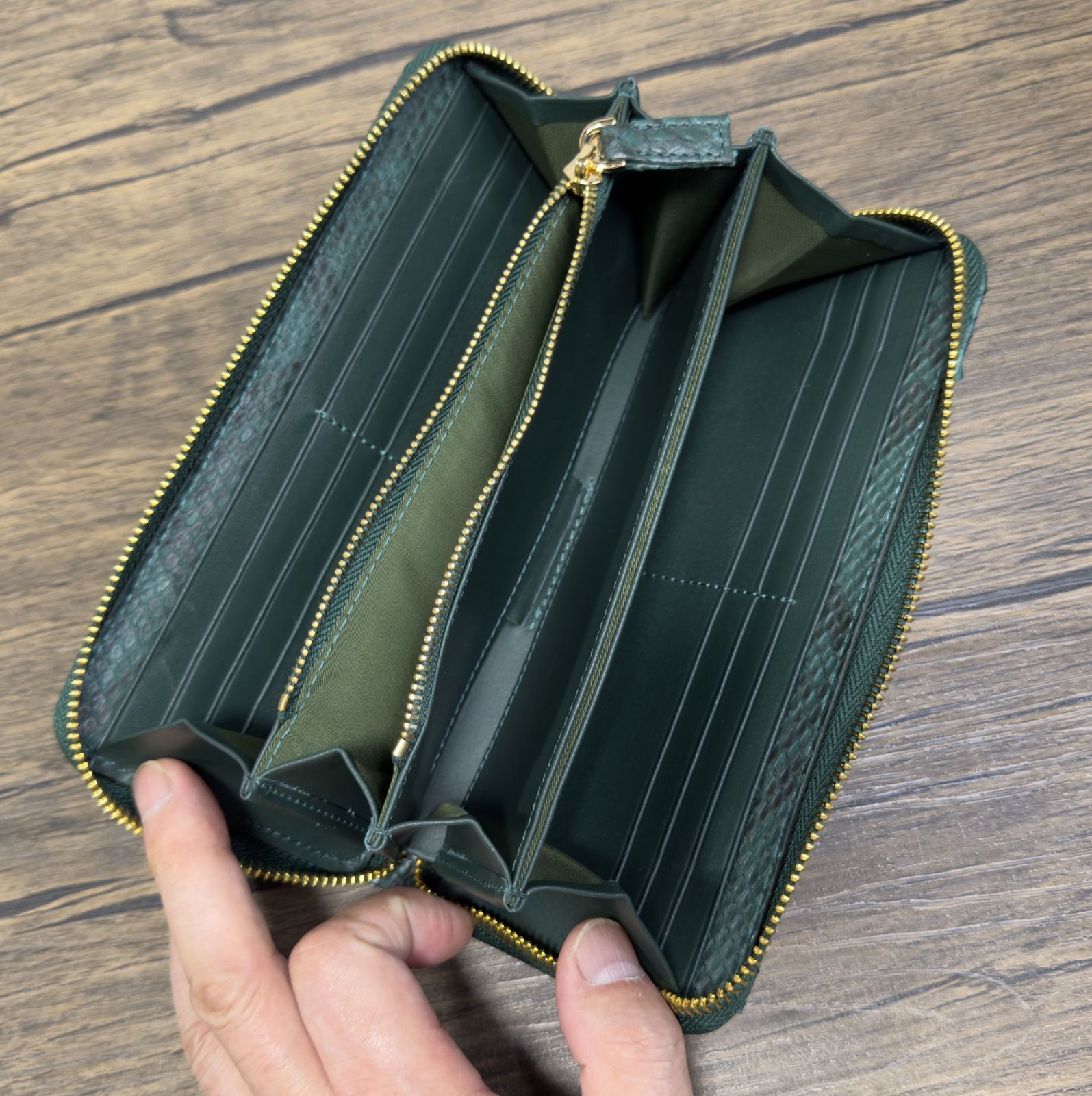 グリーンパイソン パイソンレザー長財布 財布 ハンドメイド 高級本革 