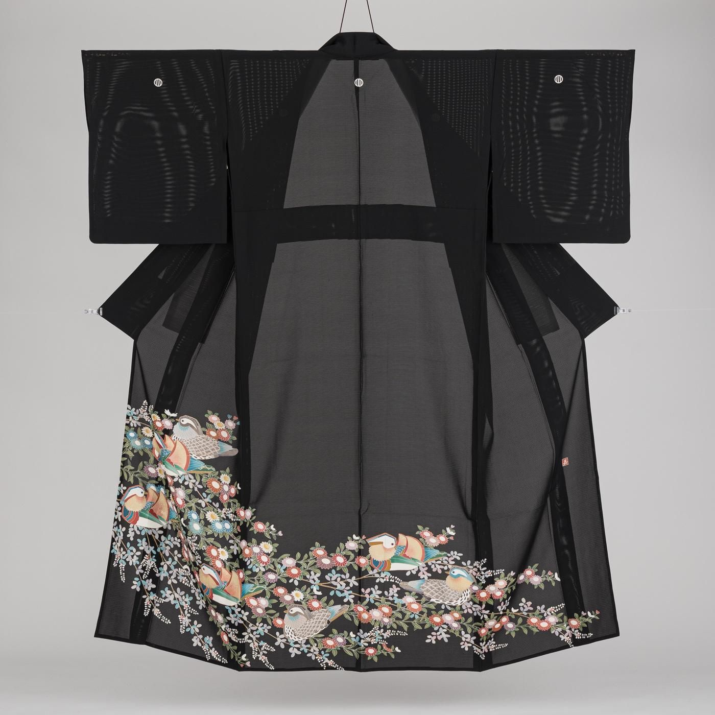 本加賀友禅 黒留袖 寺西一紘 作家物 花柄 正絹 袷 広衿 比翼付 落款入 