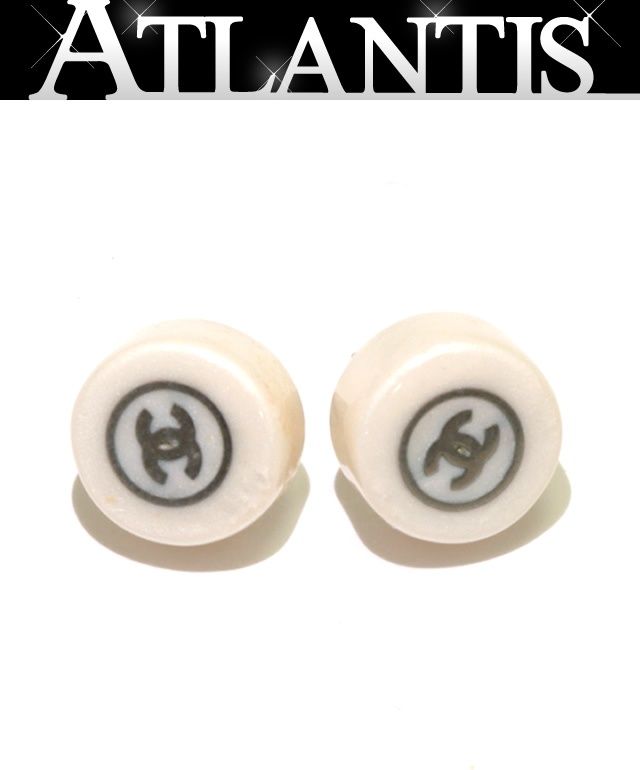 シャネル CHANEL サークルココマーク ピアス プラスチック 白×シルバー  