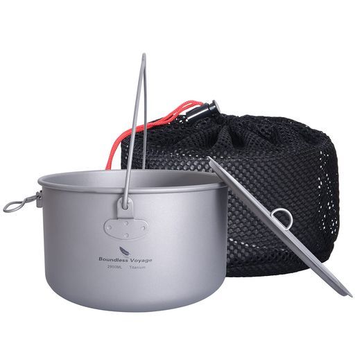 iBasingo2.9L3人用超軽量チタン製ポット旅行用品アウトドアキャンプクッカーセットBBQ用食器調理器具収納袋付きA-Ti2045C