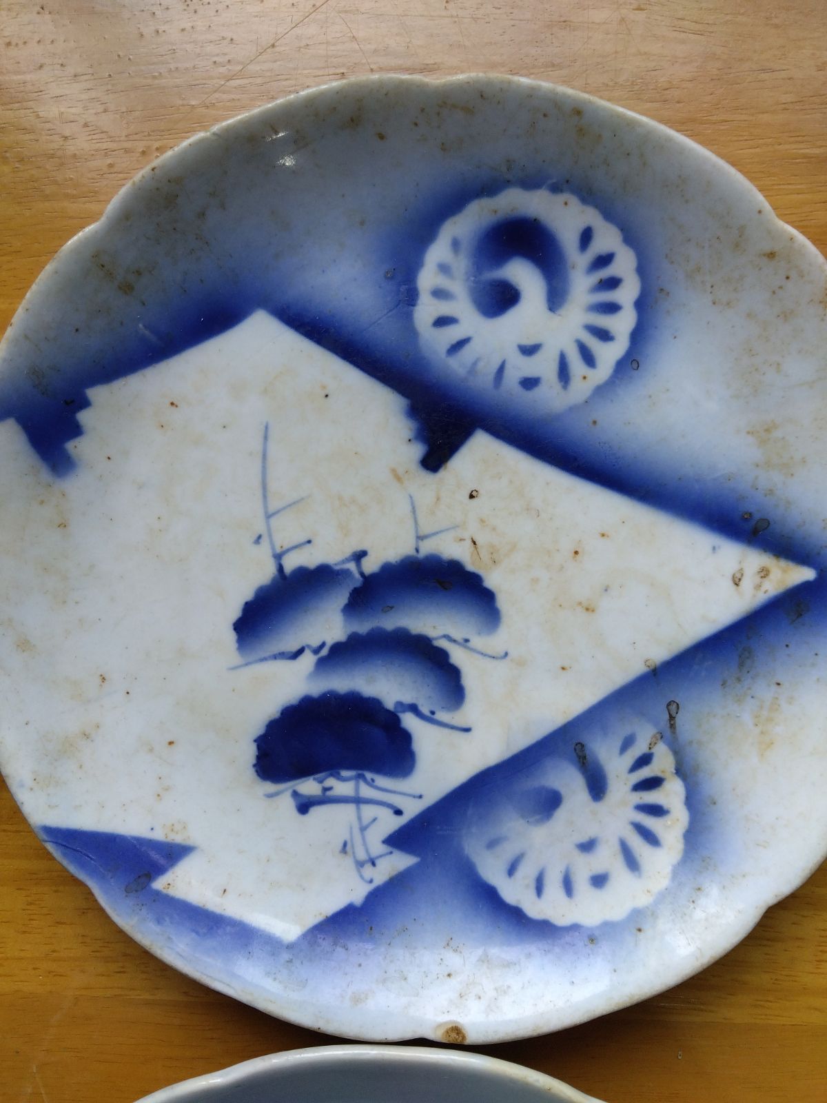【中国骨董】清朝　青絵皿　染付　取り皿2枚セット　中皿　平皿