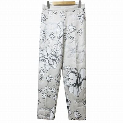 エブール ebure ジャガード パンツ スケッチフラワー 花柄 センタープレス 38 M相当 グレージュ IBO71 X