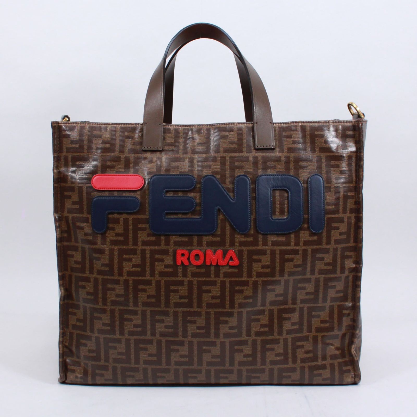 FENDI フェンディ × フィラ ズッカ レザー×PVC ブラウン トート