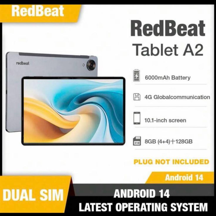 redbeat 10.1インチHDタブレット - 4G デュアル対応 RAM 8GB ストレージ 128GB 前面カメラ5MP 背面カメラ8MP 6000mAhバッテリー Android 14 オクタコア 1.6GHz プロセッサ ACアダプタ別売