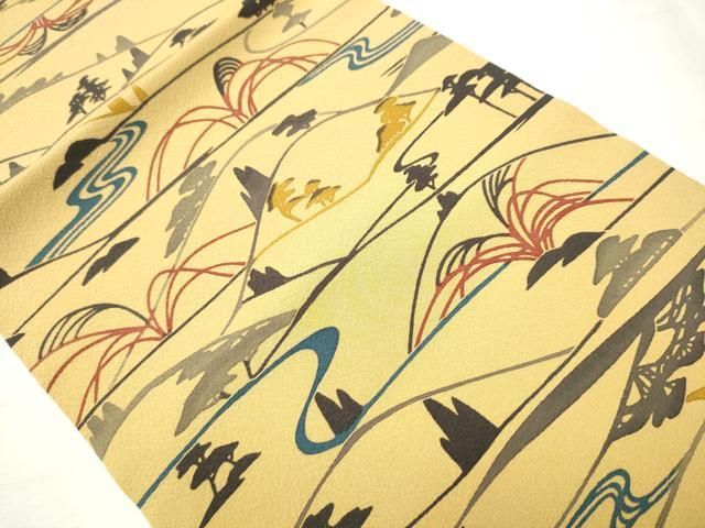 平和屋着物○九寸開き名古屋帯 型染め 風景文 正絹 逸品 CAAW4589hy
