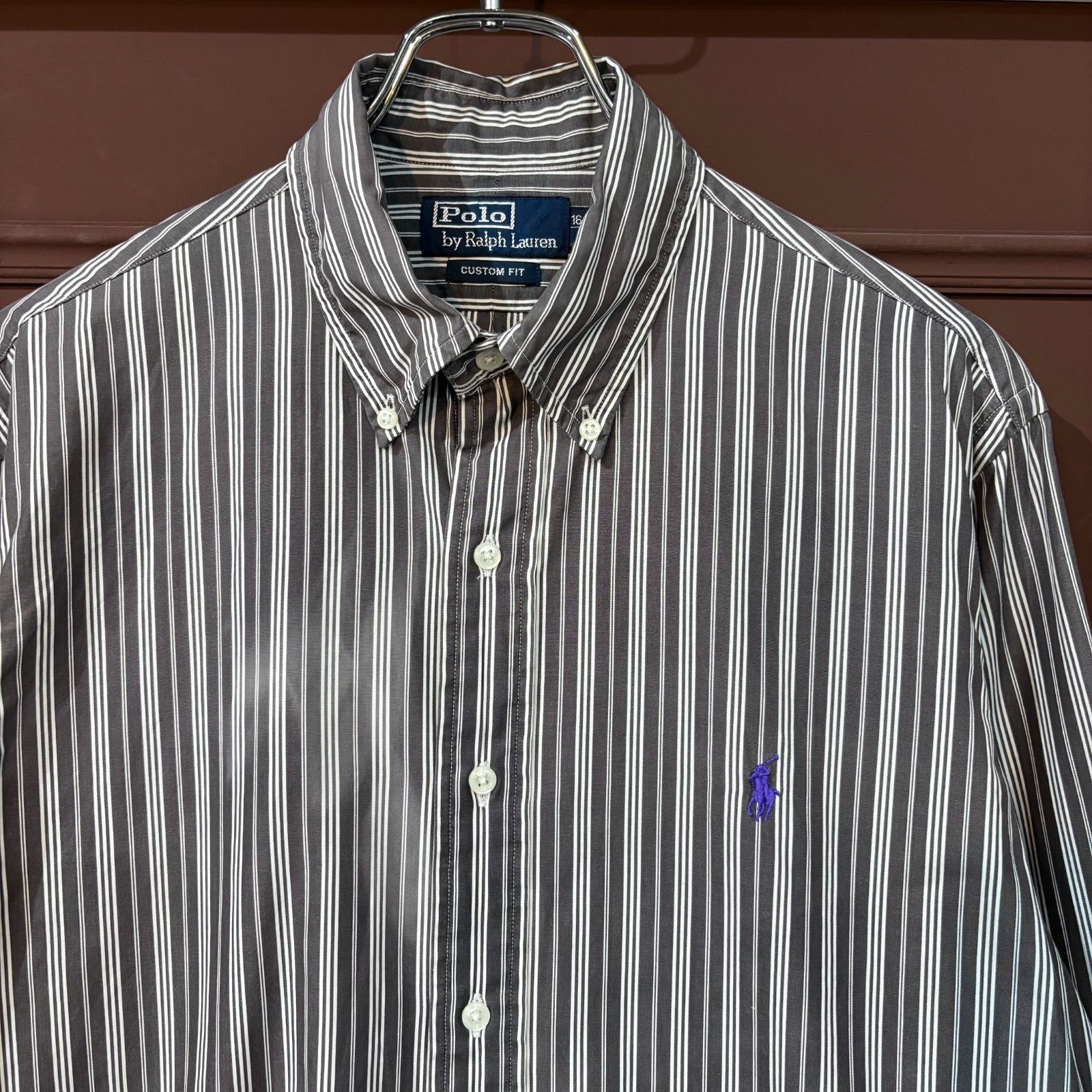 90〜00s Polo by Ralph Lauren ストライプシャツ チャコール×ホワイト