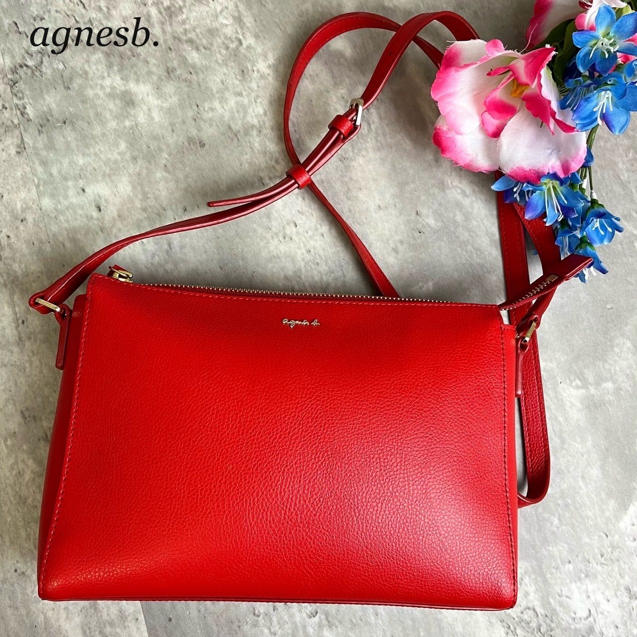 あみの様売約済みagnes b ロゴ金具 レザー ショルダーバッグ