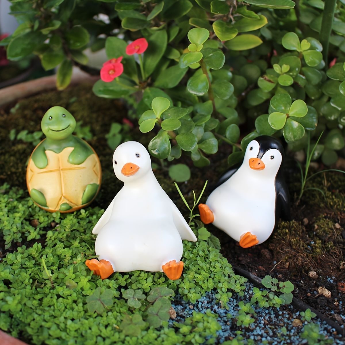 置物 オブジェ ガーデンオーナメント 亀 ペンギン アヒル 3個セット ミニサイズ 屋外 屋内 室内 インテリア 玄関 リビング ダイニング 装飾 庭 ガーデニング 装飾 ガーデン 可愛い ギフト イ