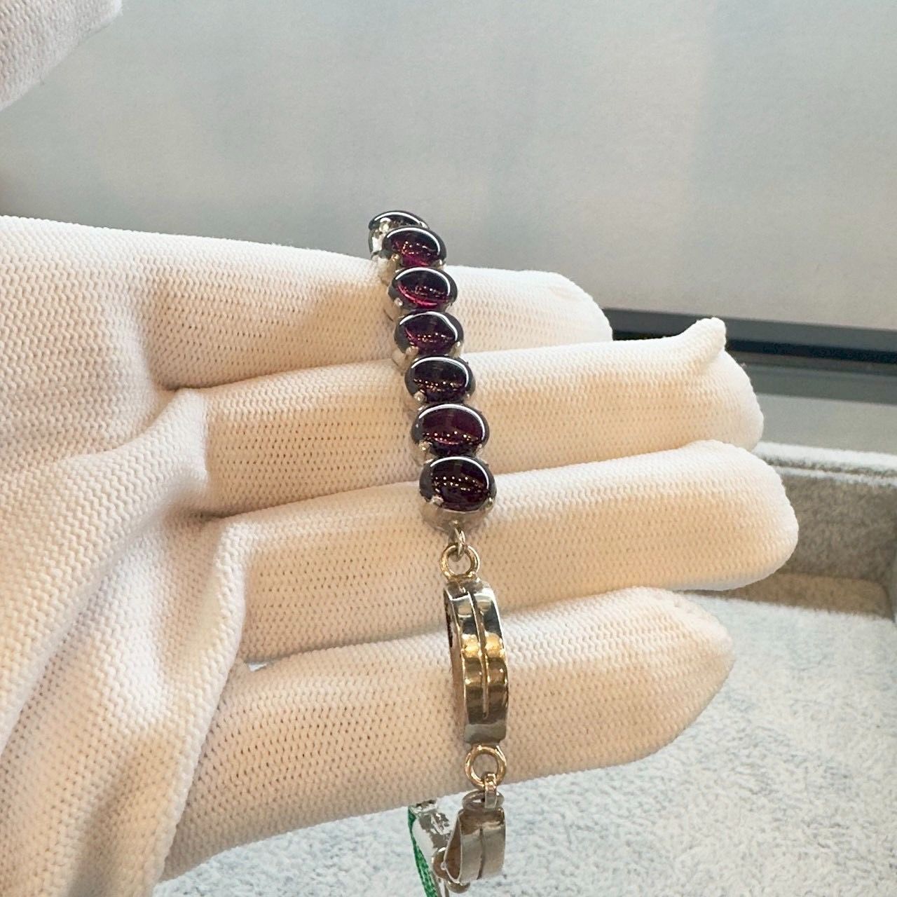シルバーブレスレット ガーネット 天然石 シルバー925 一点もの 手作り 