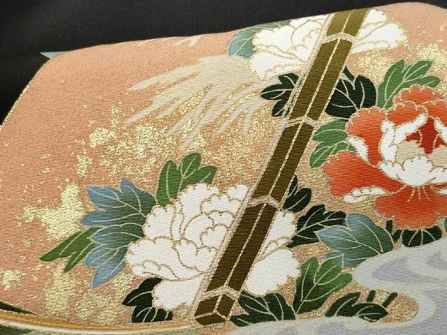 平和屋着物●豪華色留袖　駒刺繍　漁　海老　鯛　網　立波　金彩　正絹　逸品　CAAZ3421yc 平和屋着物○豪華色留袖 駒刺繍 漁 海老 鯛 網 立波 金彩 正絹