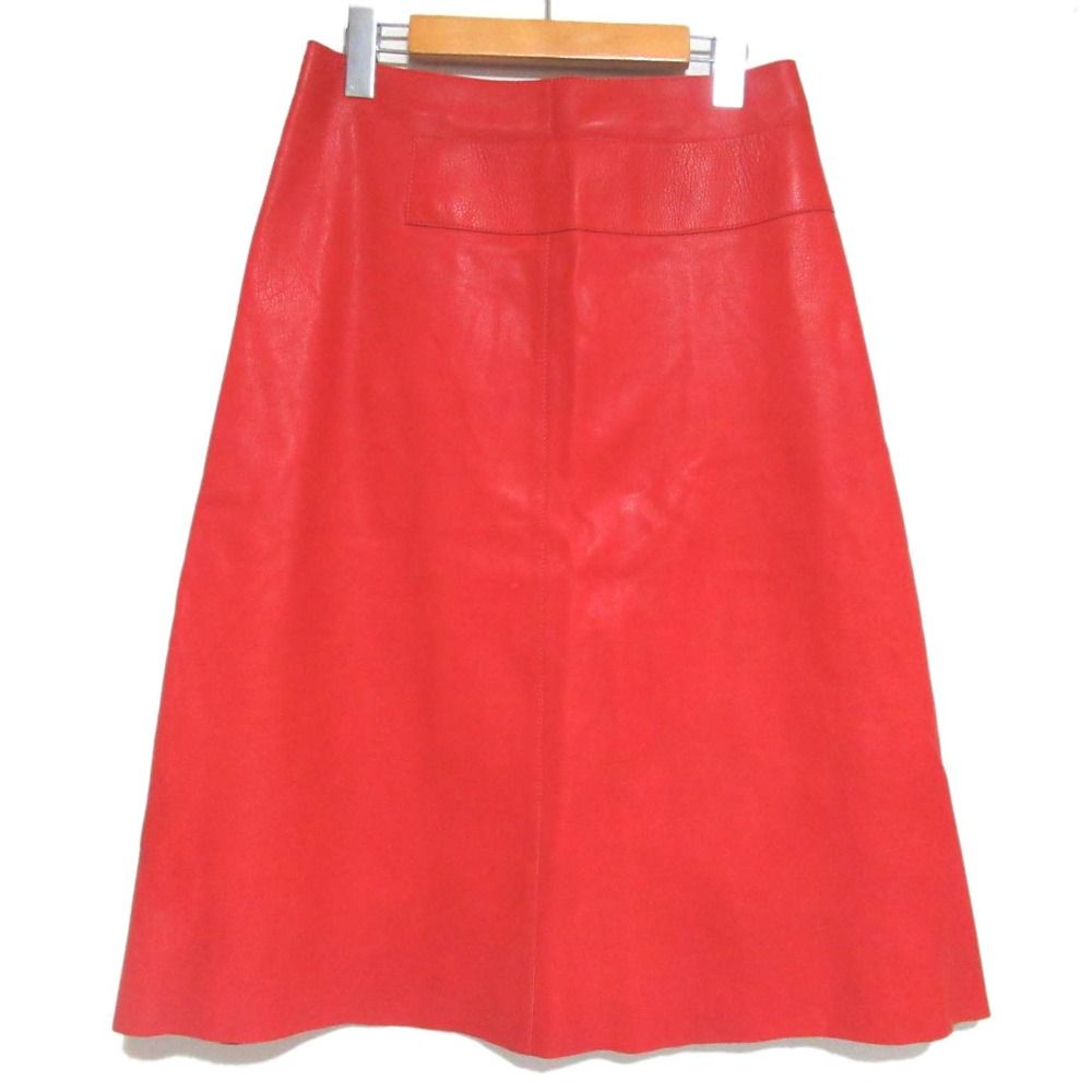 24AW MONCLER モンクレール GONNA ひざ丈 レザー ラップスカート サイズ40 レッド レディース 古着