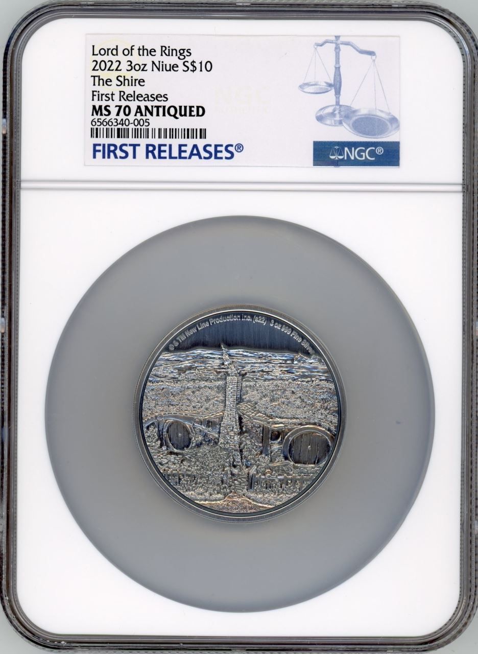 Ld of the Rings The Shire 2025 Niue 3 oz MS70 Antiqued FR