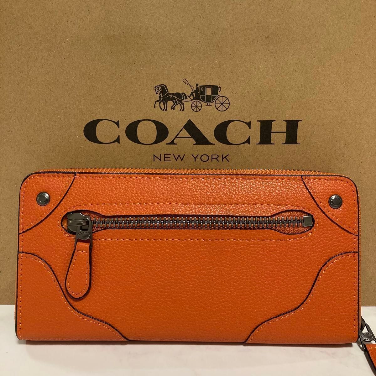 新品未使用 COACH 長財布 コーチ 長財布 レディース オレンジ シルバー 型番 F52645 - メルカリ