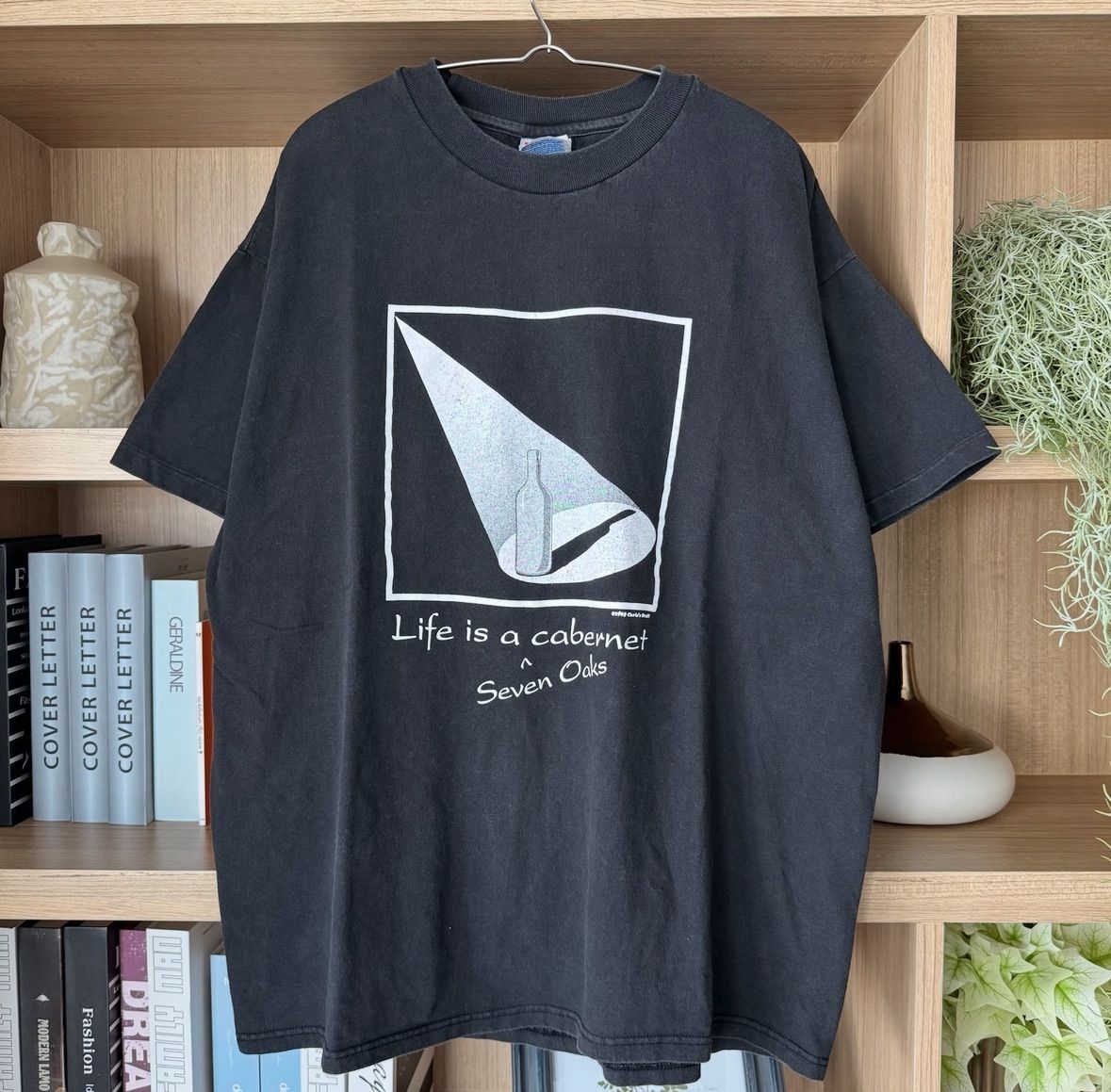 90s 1993年製 ワイン Tシャツ Life is a cabernet Hanes 墨黒フェード